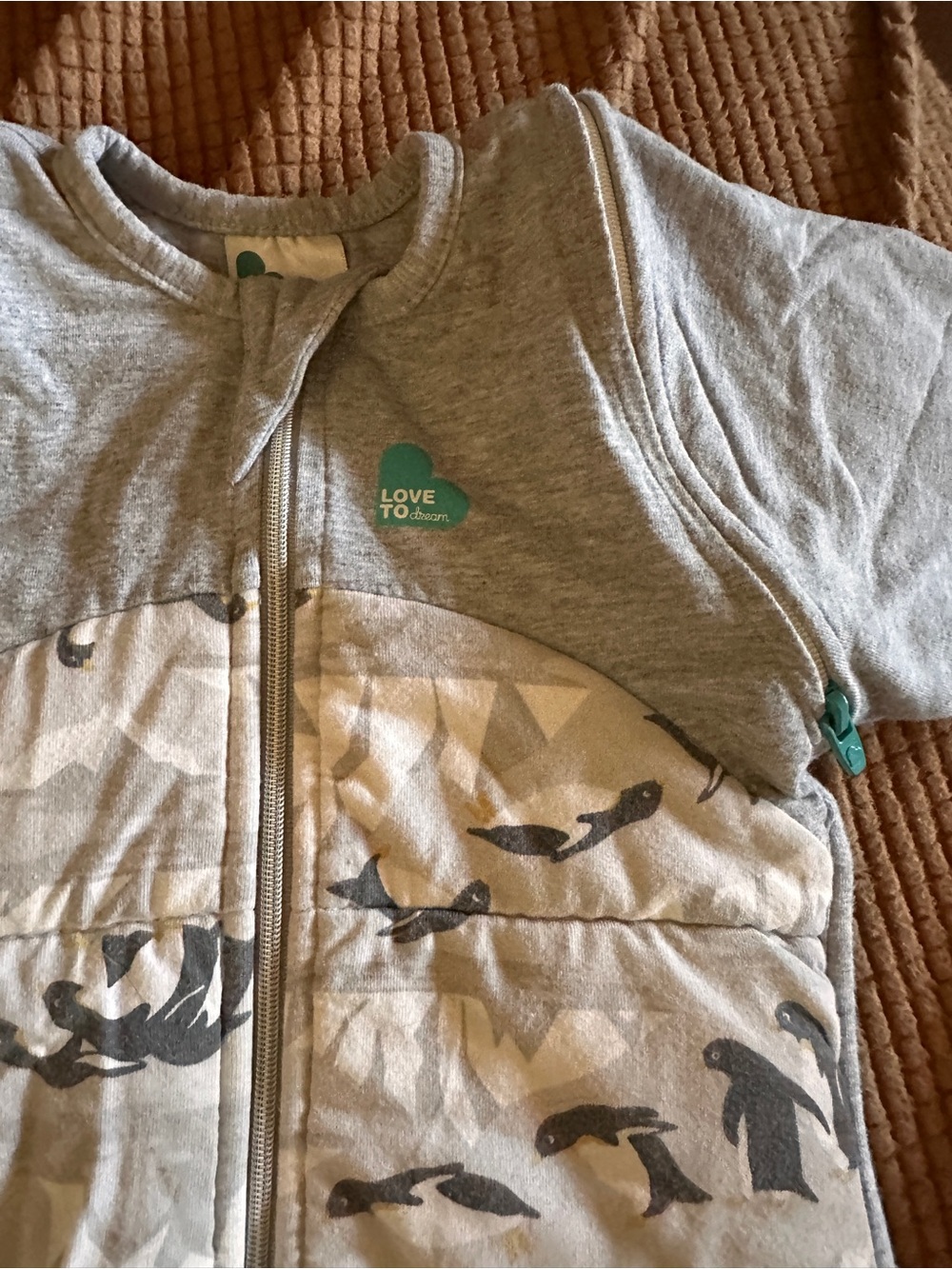 Love to Dream Gray Quilted Penguin Print Transition Suit